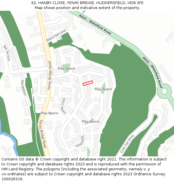 62, HANBY CLOSE, FENAY BRIDGE, HUDDERSFIELD, HD8 0FE: Location map and indicative extent of plot