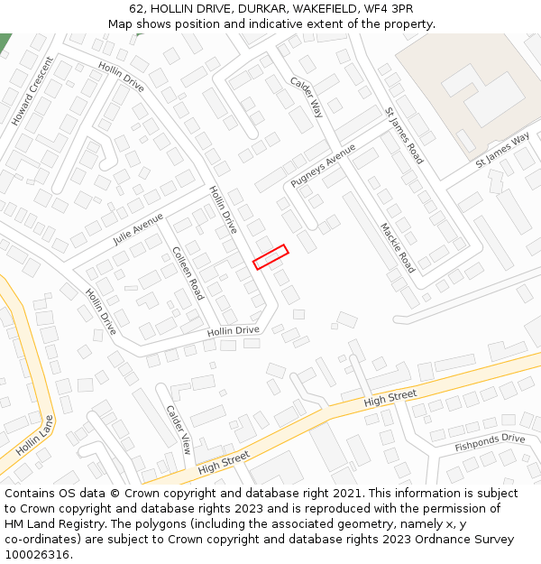 62, HOLLIN DRIVE, DURKAR, WAKEFIELD, WF4 3PR: Location map and indicative extent of plot