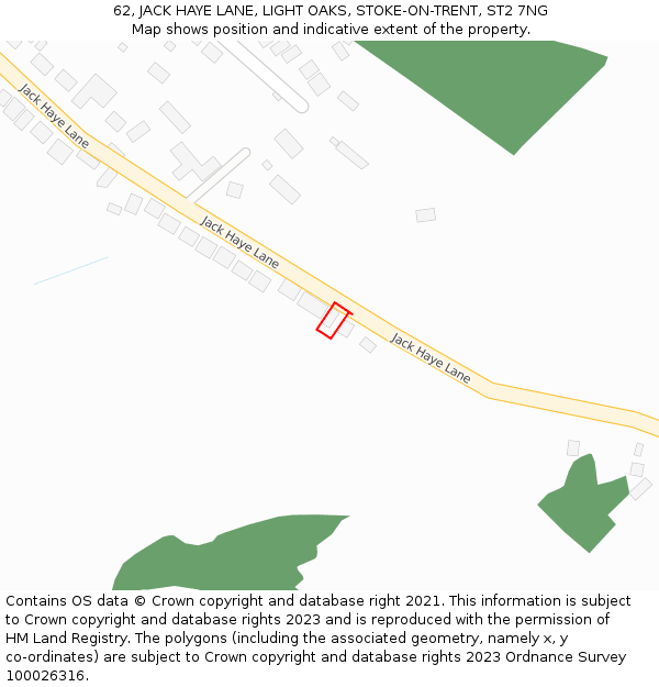 62, JACK HAYE LANE, LIGHT OAKS, STOKE-ON-TRENT, ST2 7NG: Location map and indicative extent of plot