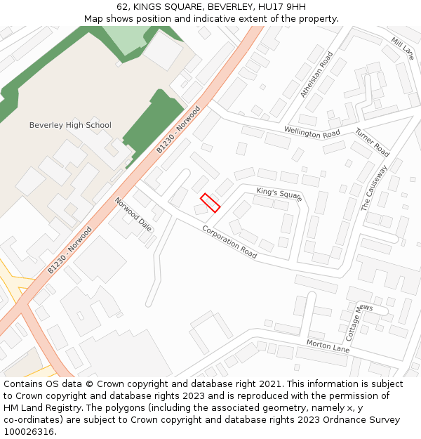 62, KINGS SQUARE, BEVERLEY, HU17 9HH: Location map and indicative extent of plot