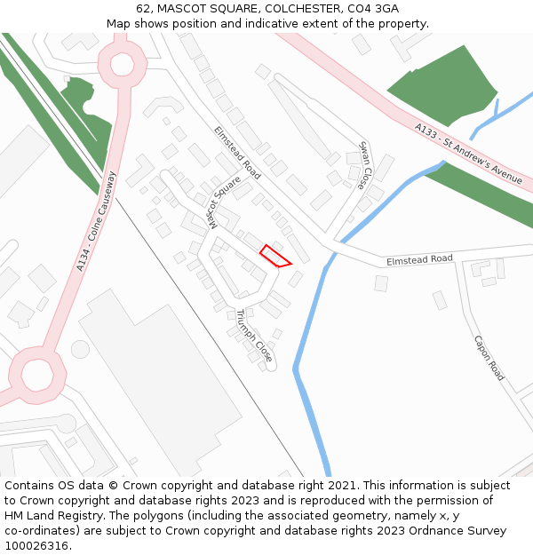 62, MASCOT SQUARE, COLCHESTER, CO4 3GA: Location map and indicative extent of plot