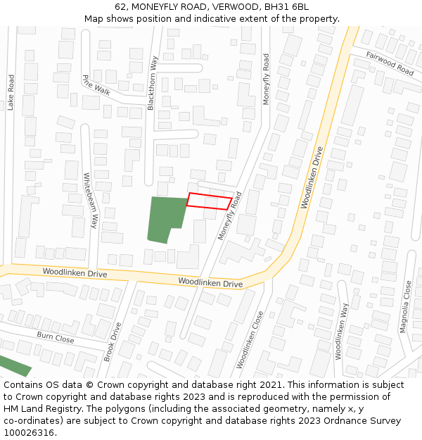 62, MONEYFLY ROAD, VERWOOD, BH31 6BL: Location map and indicative extent of plot