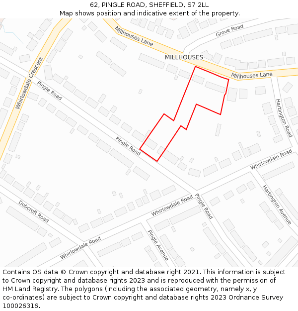 62, PINGLE ROAD, SHEFFIELD, S7 2LL: Location map and indicative extent of plot