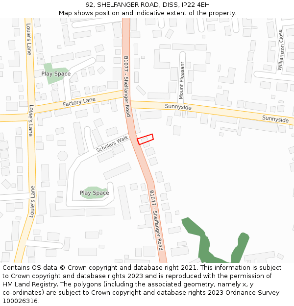 62, SHELFANGER ROAD, DISS, IP22 4EH: Location map and indicative extent of plot