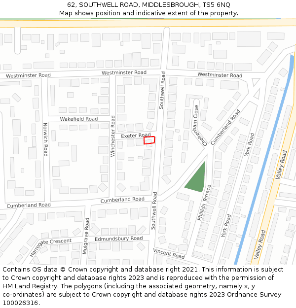 62, SOUTHWELL ROAD, MIDDLESBROUGH, TS5 6NQ: Location map and indicative extent of plot