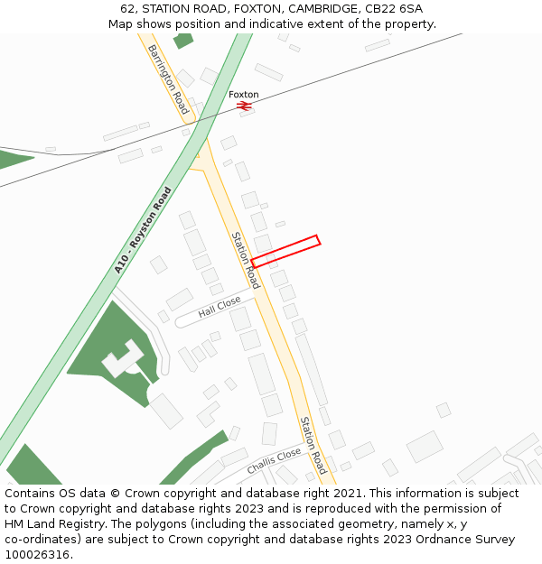 62, STATION ROAD, FOXTON, CAMBRIDGE, CB22 6SA: Location map and indicative extent of plot