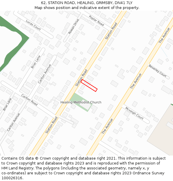 62, STATION ROAD, HEALING, GRIMSBY, DN41 7LY: Location map and indicative extent of plot