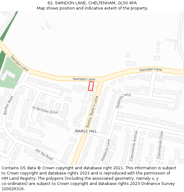 62, SWINDON LANE, CHELTENHAM, GL50 4PA: Location map and indicative extent of plot
