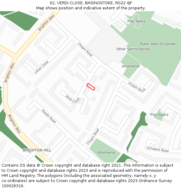 62, VERDI CLOSE, BASINGSTOKE, RG22 4JF: Location map and indicative extent of plot