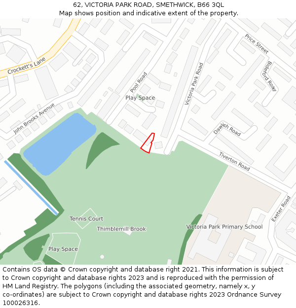 62, VICTORIA PARK ROAD, SMETHWICK, B66 3QL: Location map and indicative extent of plot