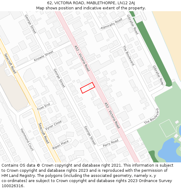 62, VICTORIA ROAD, MABLETHORPE, LN12 2AJ: Location map and indicative extent of plot