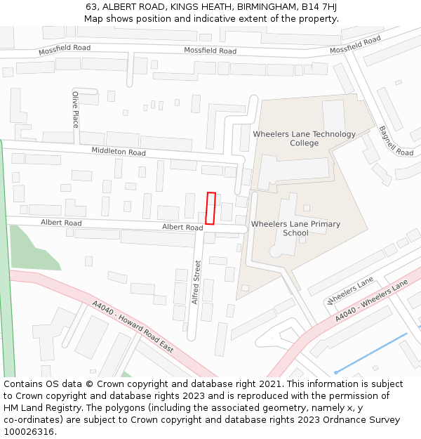 63, ALBERT ROAD, KINGS HEATH, BIRMINGHAM, B14 7HJ: Location map and indicative extent of plot