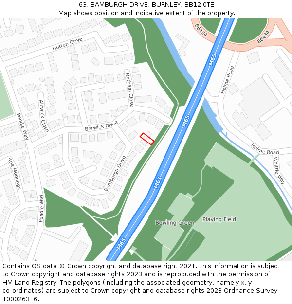 63, BAMBURGH DRIVE, BURNLEY, BB12 0TE: Location map and indicative extent of plot