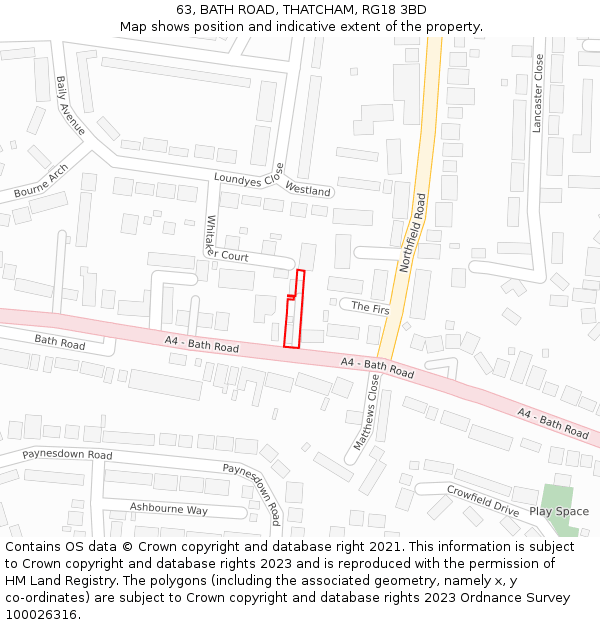 63, BATH ROAD, THATCHAM, RG18 3BD: Location map and indicative extent of plot