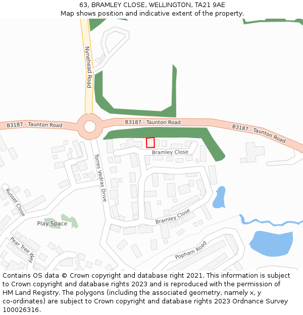 63, BRAMLEY CLOSE, WELLINGTON, TA21 9AE: Location map and indicative extent of plot