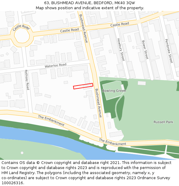 63, BUSHMEAD AVENUE, BEDFORD, MK40 3QW: Location map and indicative extent of plot