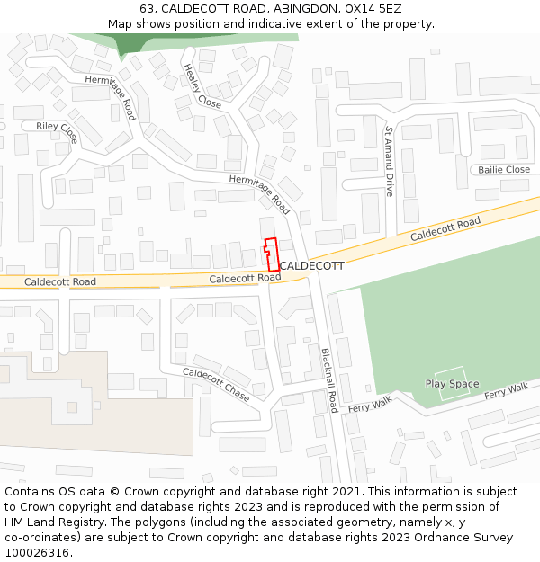 63, CALDECOTT ROAD, ABINGDON, OX14 5EZ: Location map and indicative extent of plot