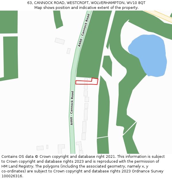 63, CANNOCK ROAD, WESTCROFT, WOLVERHAMPTON, WV10 8QT: Location map and indicative extent of plot