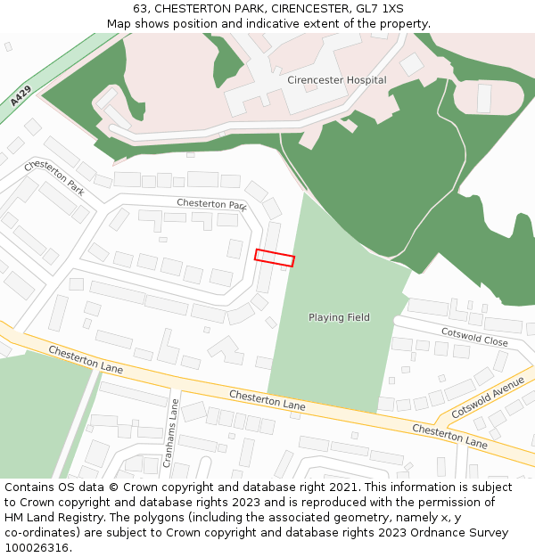 63, CHESTERTON PARK, CIRENCESTER, GL7 1XS: Location map and indicative extent of plot