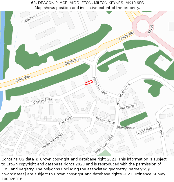 63, DEACON PLACE, MIDDLETON, MILTON KEYNES, MK10 9FS: Location map and indicative extent of plot