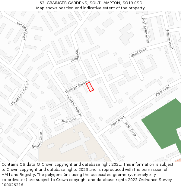 63, GRAINGER GARDENS, SOUTHAMPTON, SO19 0SD: Location map and indicative extent of plot