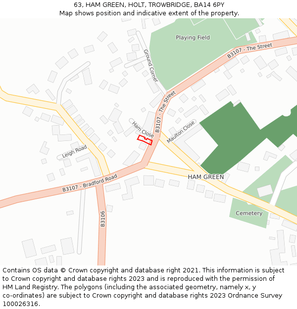 63, HAM GREEN, HOLT, TROWBRIDGE, BA14 6PY: Location map and indicative extent of plot