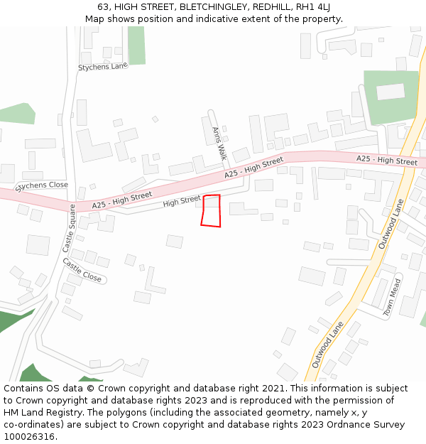 63, HIGH STREET, BLETCHINGLEY, REDHILL, RH1 4LJ: Location map and indicative extent of plot