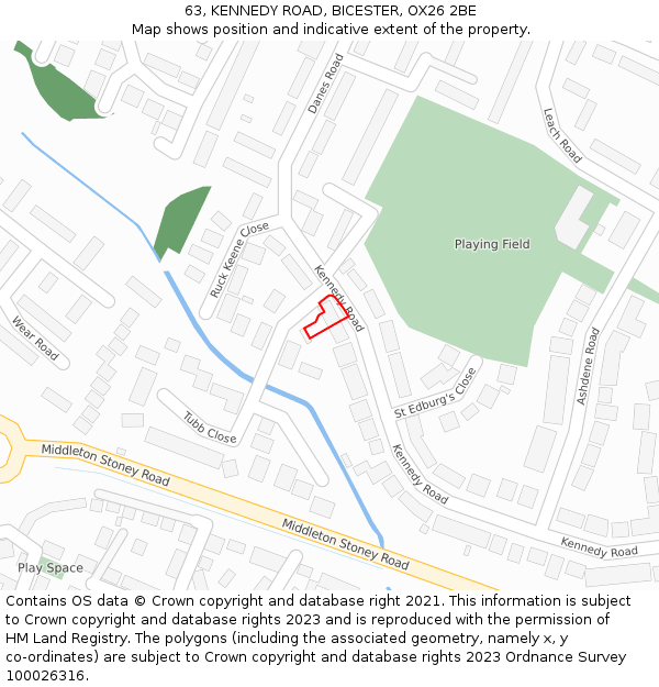 63, KENNEDY ROAD, BICESTER, OX26 2BE: Location map and indicative extent of plot