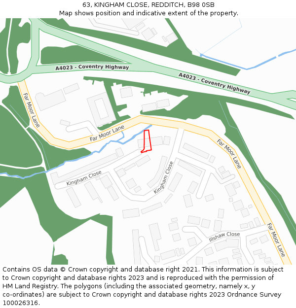 63, KINGHAM CLOSE, REDDITCH, B98 0SB: Location map and indicative extent of plot