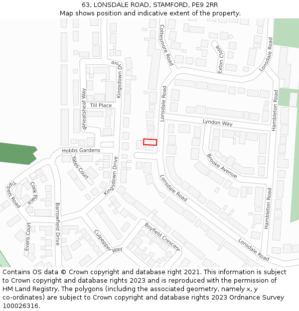 63, LONSDALE ROAD, STAMFORD, PE9 2RR: Location map and indicative extent of plot