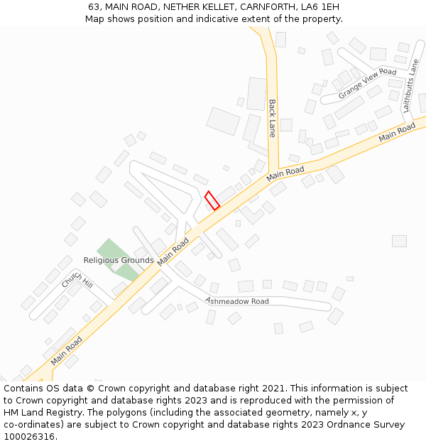 63, MAIN ROAD, NETHER KELLET, CARNFORTH, LA6 1EH: Location map and indicative extent of plot