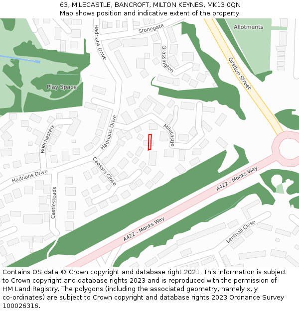 63, MILECASTLE, BANCROFT, MILTON KEYNES, MK13 0QN: Location map and indicative extent of plot