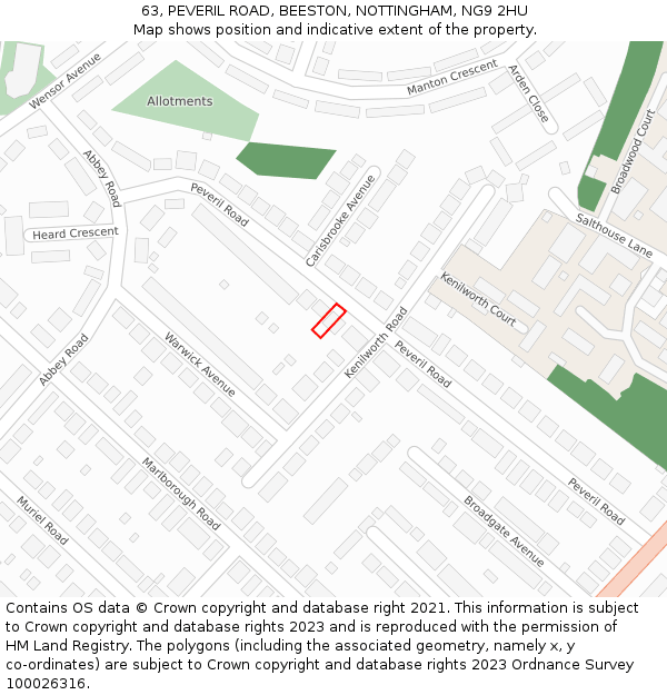 63, PEVERIL ROAD, BEESTON, NOTTINGHAM, NG9 2HU: Location map and indicative extent of plot