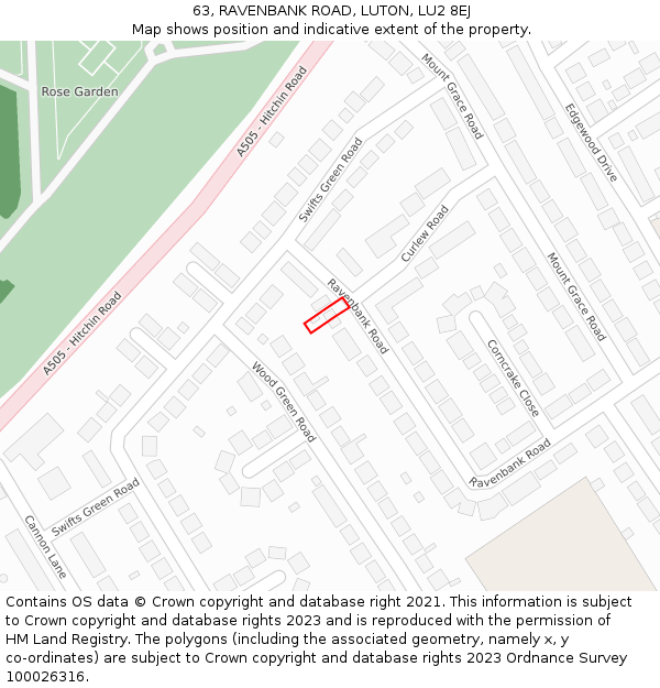 63, RAVENBANK ROAD, LUTON, LU2 8EJ: Location map and indicative extent of plot