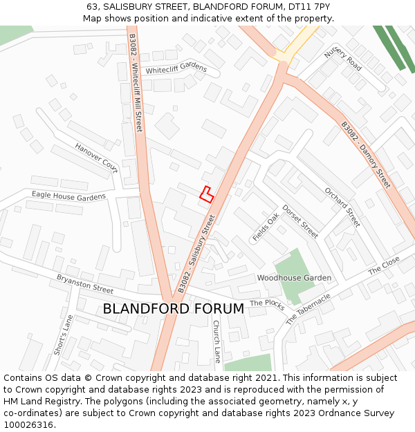 63, SALISBURY STREET, BLANDFORD FORUM, DT11 7PY: Location map and indicative extent of plot