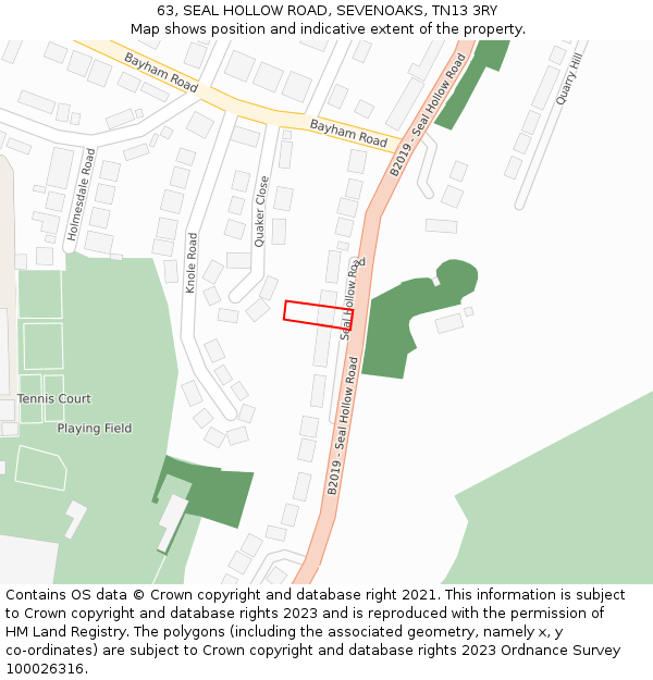 63, SEAL HOLLOW ROAD, SEVENOAKS, TN13 3RY: Location map and indicative extent of plot