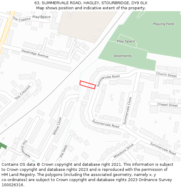 63, SUMMERVALE ROAD, HAGLEY, STOURBRIDGE, DY9 0LX: Location map and indicative extent of plot