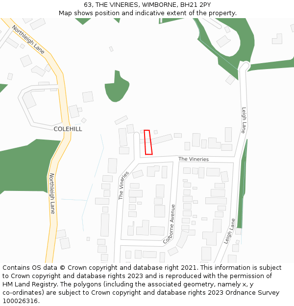 63, THE VINERIES, WIMBORNE, BH21 2PY: Location map and indicative extent of plot