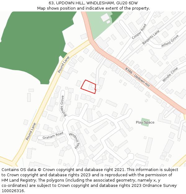 63, UPDOWN HILL, WINDLESHAM, GU20 6DW: Location map and indicative extent of plot