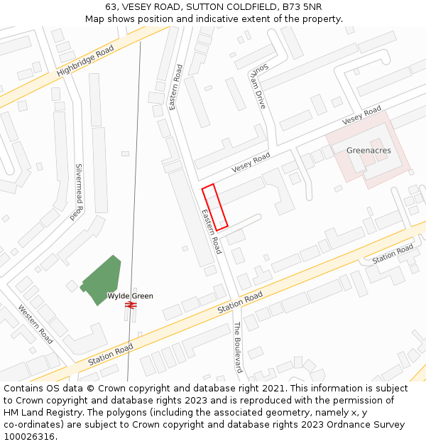 63, VESEY ROAD, SUTTON COLDFIELD, B73 5NR: Location map and indicative extent of plot