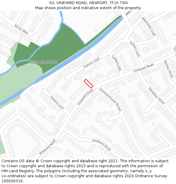 63, VINEYARD ROAD, NEWPORT, TF10 7SN: Location map and indicative extent of plot