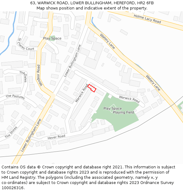 63, WARWICK ROAD, LOWER BULLINGHAM, HEREFORD, HR2 6FB: Location map and indicative extent of plot