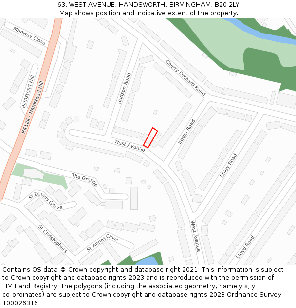 63, WEST AVENUE, HANDSWORTH, BIRMINGHAM, B20 2LY: Location map and indicative extent of plot