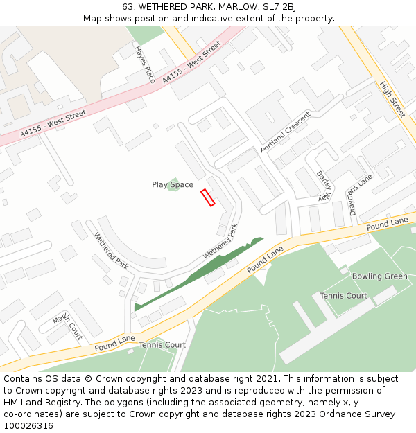 63, WETHERED PARK, MARLOW, SL7 2BJ: Location map and indicative extent of plot