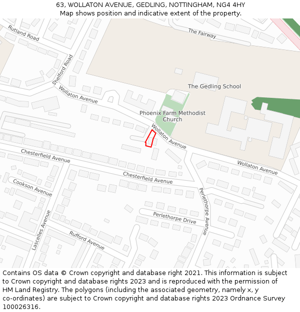 63, WOLLATON AVENUE, GEDLING, NOTTINGHAM, NG4 4HY: Location map and indicative extent of plot