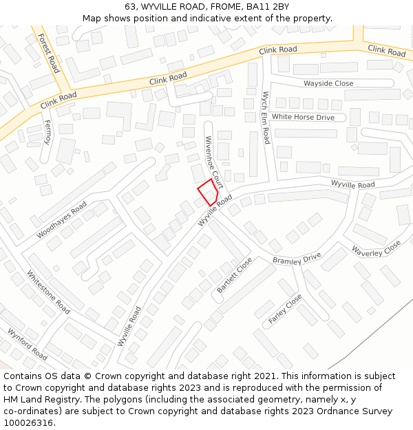 63, WYVILLE ROAD, FROME, BA11 2BY: Location map and indicative extent of plot