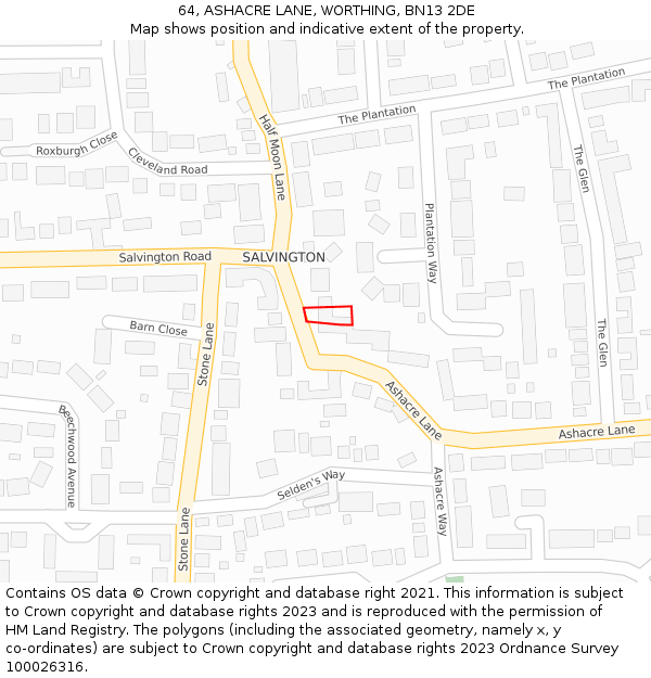 64, ASHACRE LANE, WORTHING, BN13 2DE: Location map and indicative extent of plot