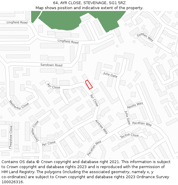 64, AYR CLOSE, STEVENAGE, SG1 5RZ: Location map and indicative extent of plot