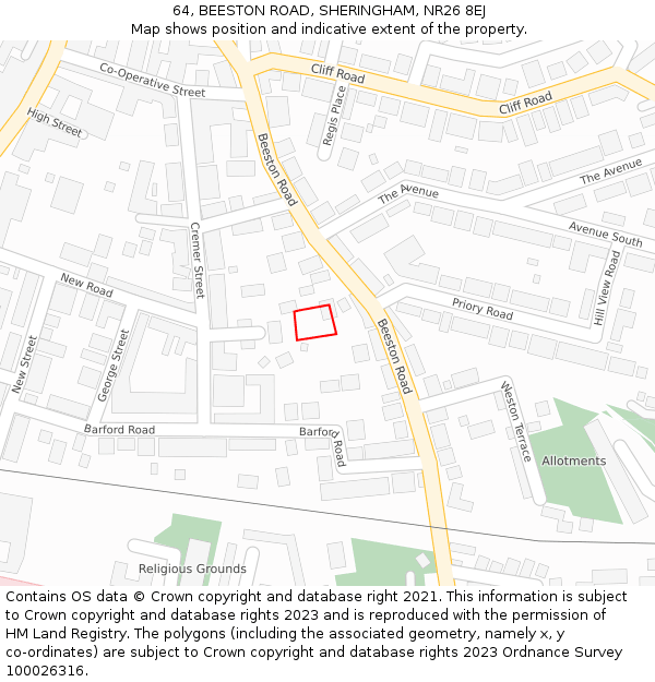 64, BEESTON ROAD, SHERINGHAM, NR26 8EJ: Location map and indicative extent of plot