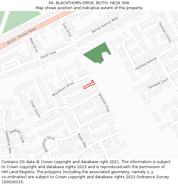 64, BLACKTHORN DRIVE, BLYTH, NE24 3XW: Location map and indicative extent of plot